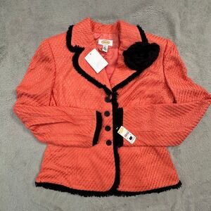 NWT Talbots Orange/Melon Tweed Blazer Flower Accent Suit Jacket Women‎ Size 6